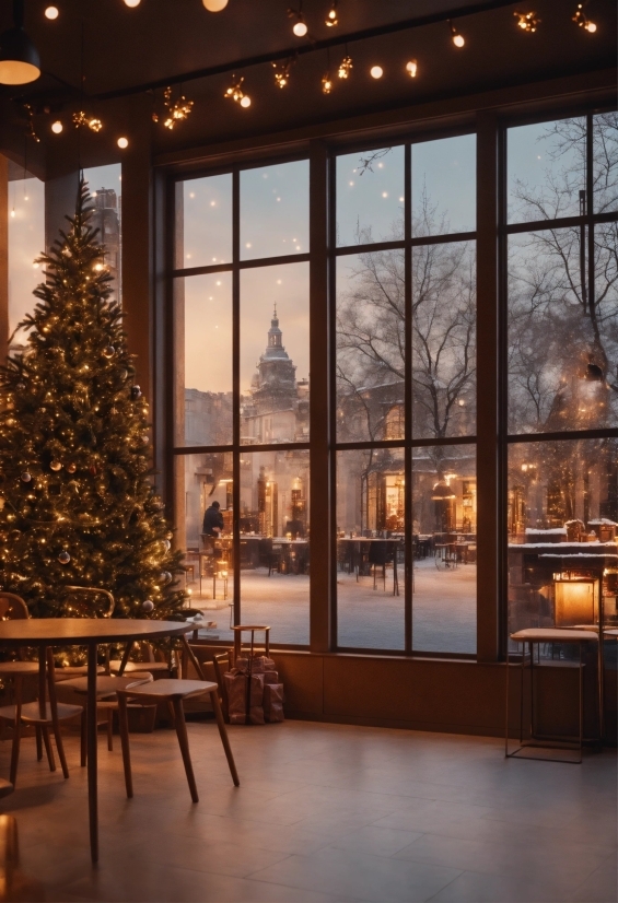 Christmas Tree, Building, Light, Window, Interior Design, Lighting