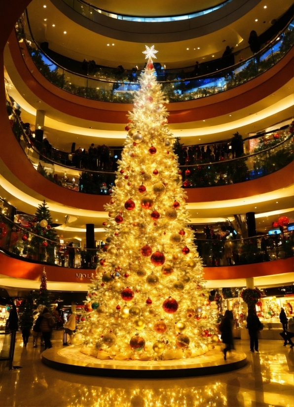 Christmas Tree, Building, Photograph, Light, Plant, Christmas Ornament