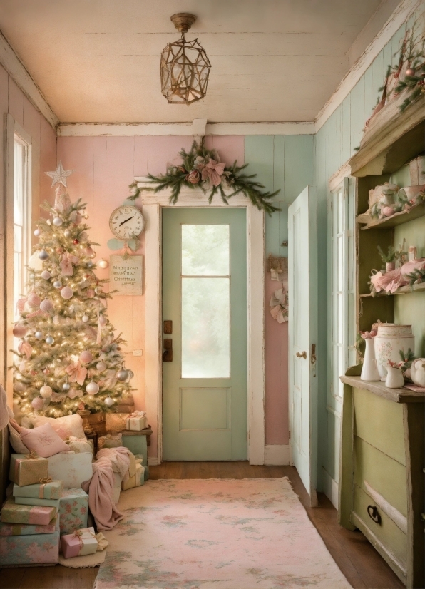 Christmas Tree, Building, Plant, White, Door, Wood