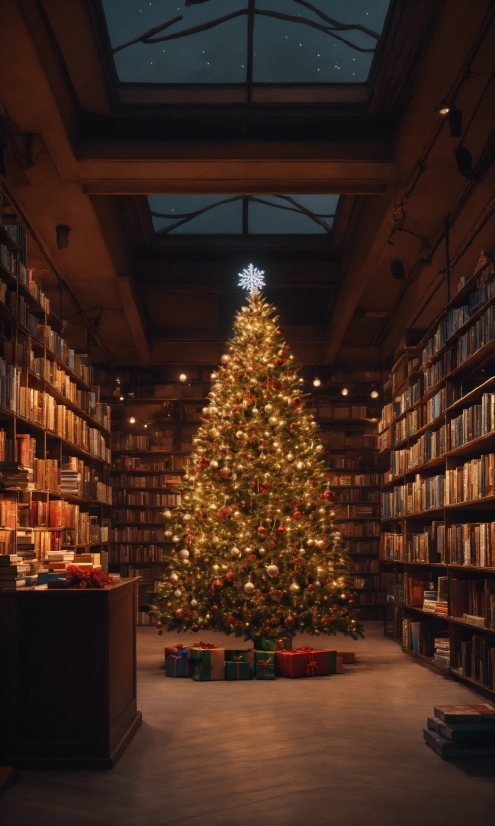 Christmas Tree, Building, Shelf, Christmas Ornament, Wood, Bookcase