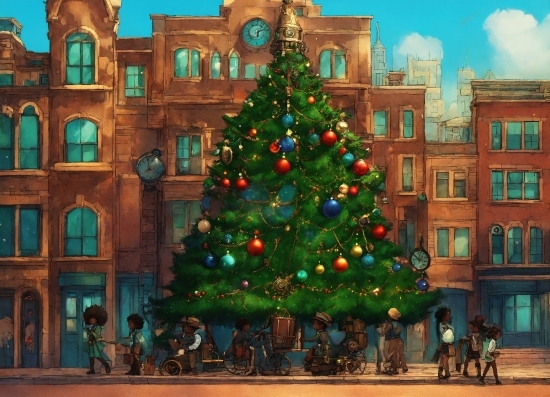 Christmas Tree, Building, Wheel, Window, World, Light