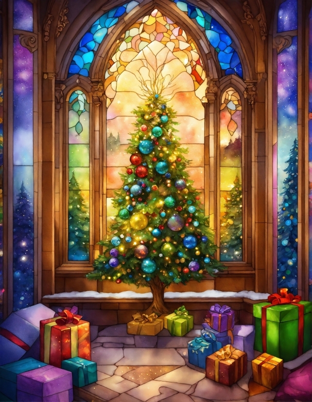 Christmas Tree, Building, Window, Property, Christmas Ornament, Light