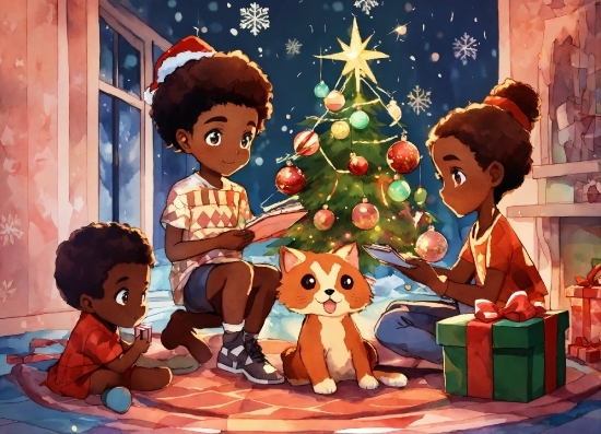 Christmas Tree, Cartoon, Christmas Ornament, Art, Fawn, Holiday Ornament