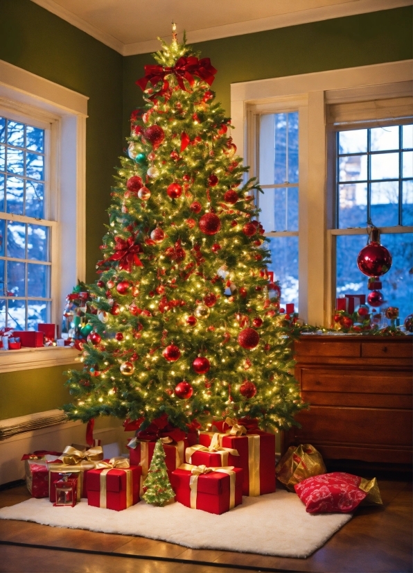 Christmas Tree, Christmas Ornament, Blue, Window, Plant, Leaf
