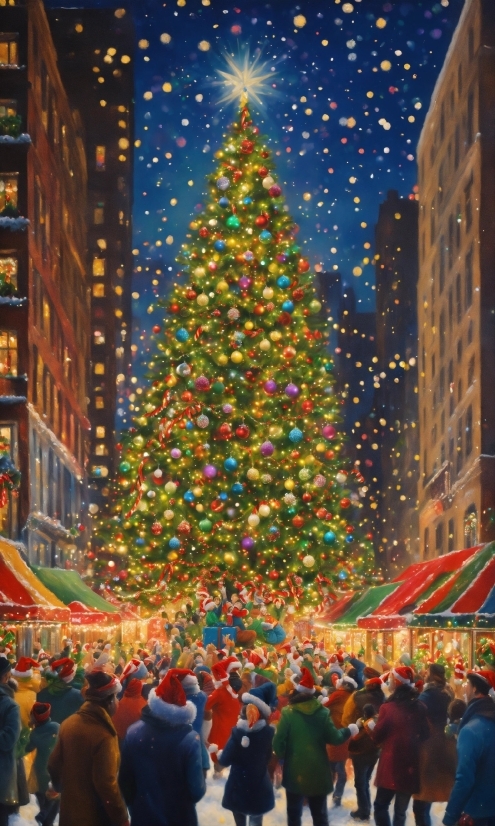 Christmas Tree, Christmas Ornament, Building, Sky, Lighting, Christmas Decoration