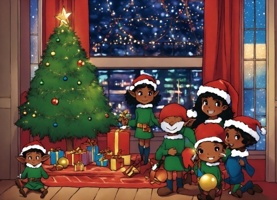 Christmas Tree, Christmas Ornament, Green, Cartoon, Lighting, Holiday Ornament