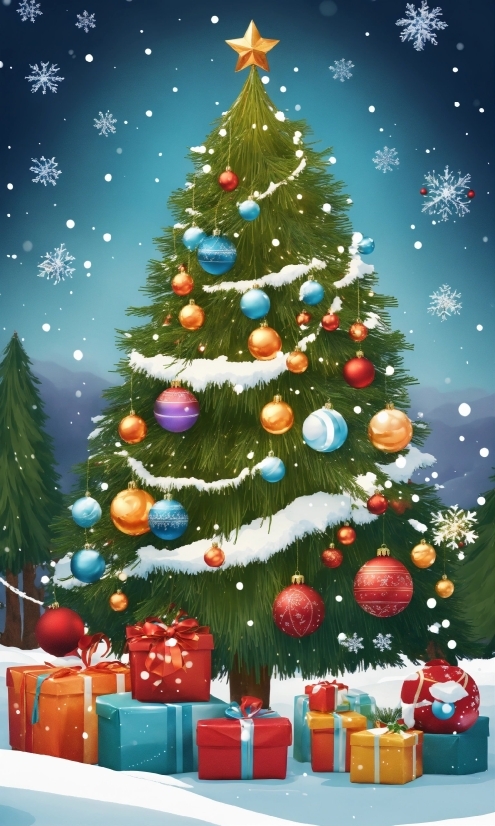 Christmas Tree, Christmas Ornament, Green, White, Light, Nature
