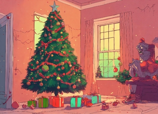 Christmas Tree, Christmas Ornament, Green, Window, Branch, Holiday Ornament