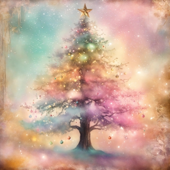 Christmas Tree, Christmas Ornament, Larch, Tree, Pink, Art