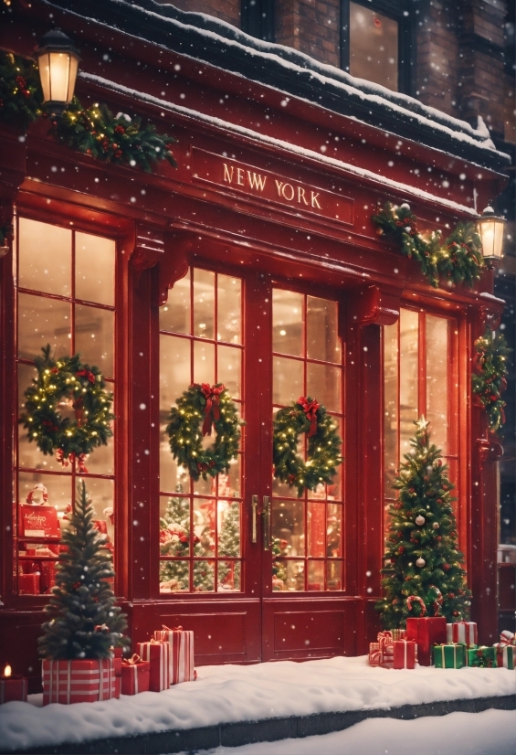 Christmas Tree, Christmas Ornament, Light, Branch, Interior Design, Window