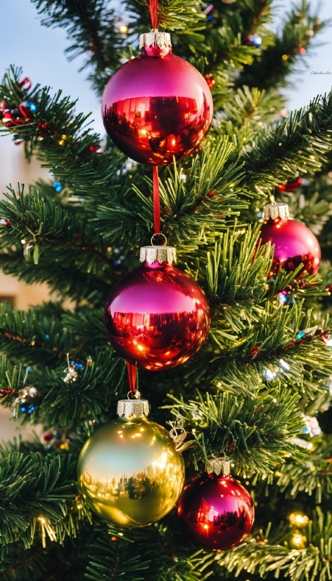 Christmas Tree, Christmas Ornament, Light, Green, Holiday Ornament, Red