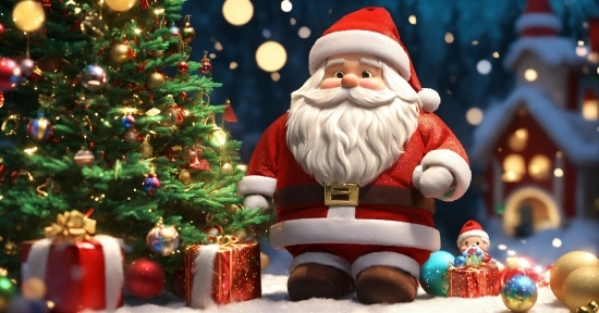 Christmas Tree, Christmas Ornament, Light, Green, Santa Claus, Beard