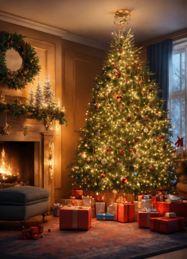 Christmas Tree, Christmas Ornament, Light, Lighting, Branch, Plant