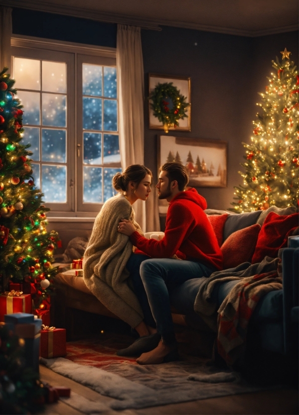 Christmas Tree, Christmas Ornament, Light, Lighting, Interior Design, Window