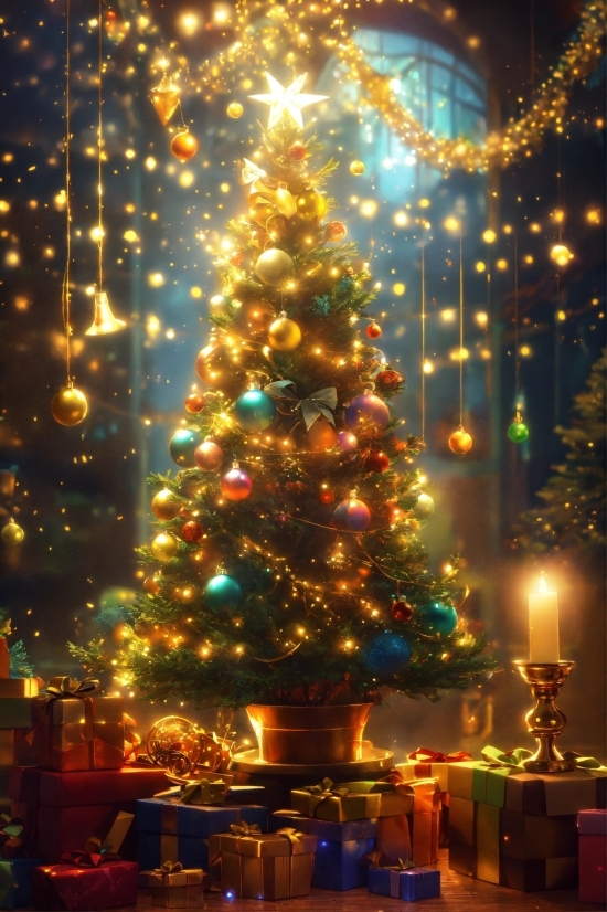 Christmas Tree, Christmas Ornament, Light, Sky, Branch, World