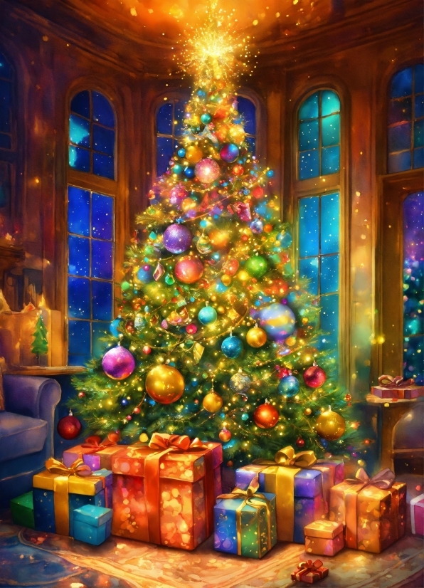 Christmas Tree, Christmas Ornament, Light, Window, Lighting, Interior Design