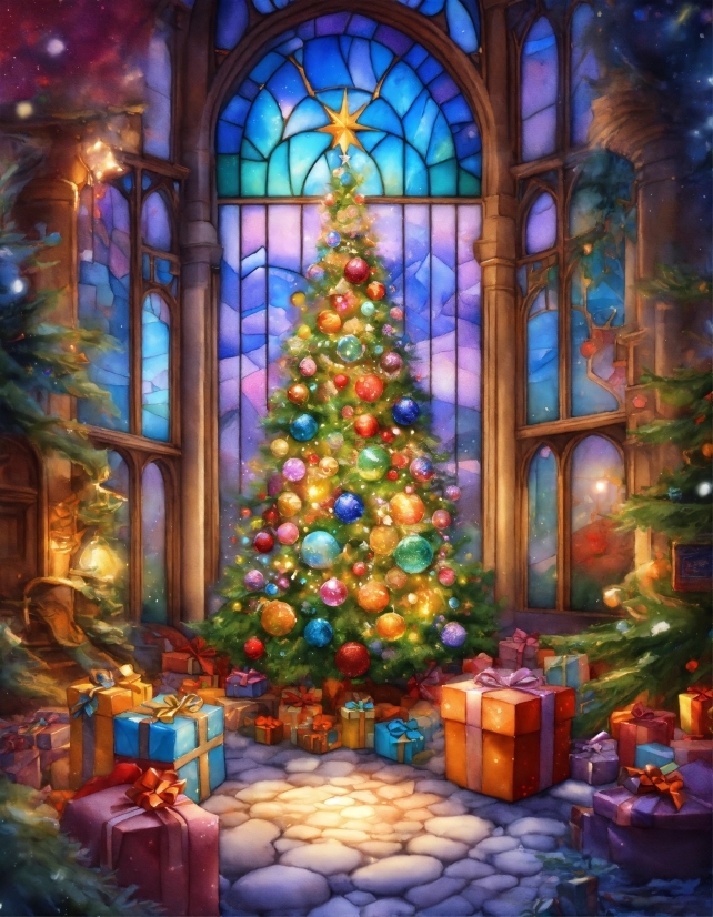Christmas Tree, Christmas Ornament, Light, Window, Nature, Interior Design