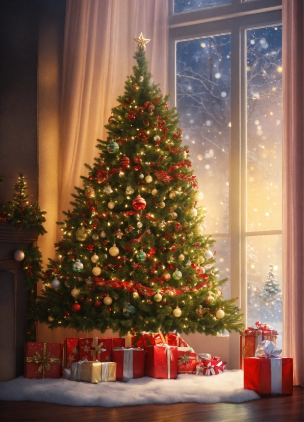 Christmas Tree, Christmas Ornament, Plant, Light, Branch, Wood