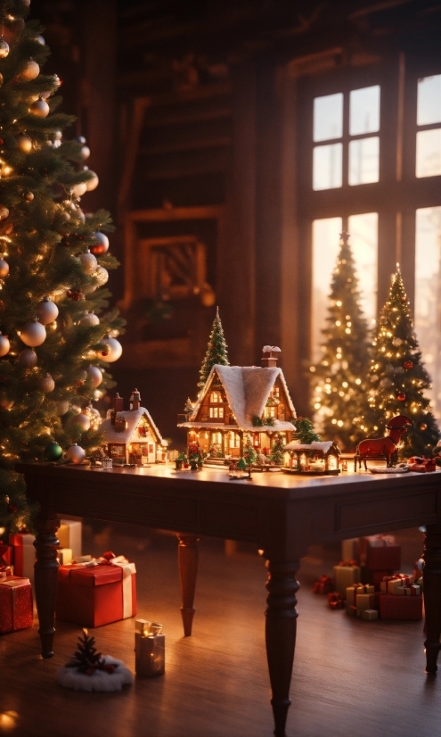 Christmas Tree, Christmas Ornament, Plant, Light, Building, Window
