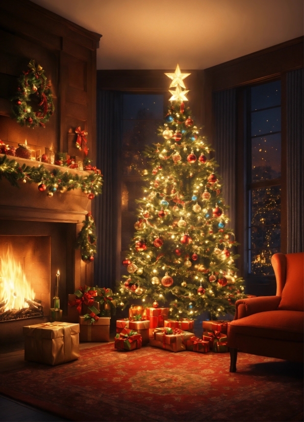 Christmas Tree, Christmas Ornament, Plant, Lighting, Wood, Architecture