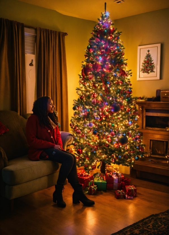 Christmas Tree, Christmas Ornament, Plant, Lighting, Wood, Tree