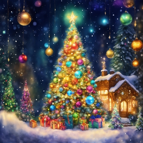 Christmas Tree, Christmas Ornament, Plant, Snow, Sky, World