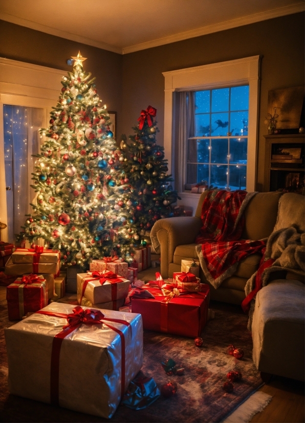 Christmas Tree, Christmas Ornament, Plant, Window, Holiday Ornament, Interior Design