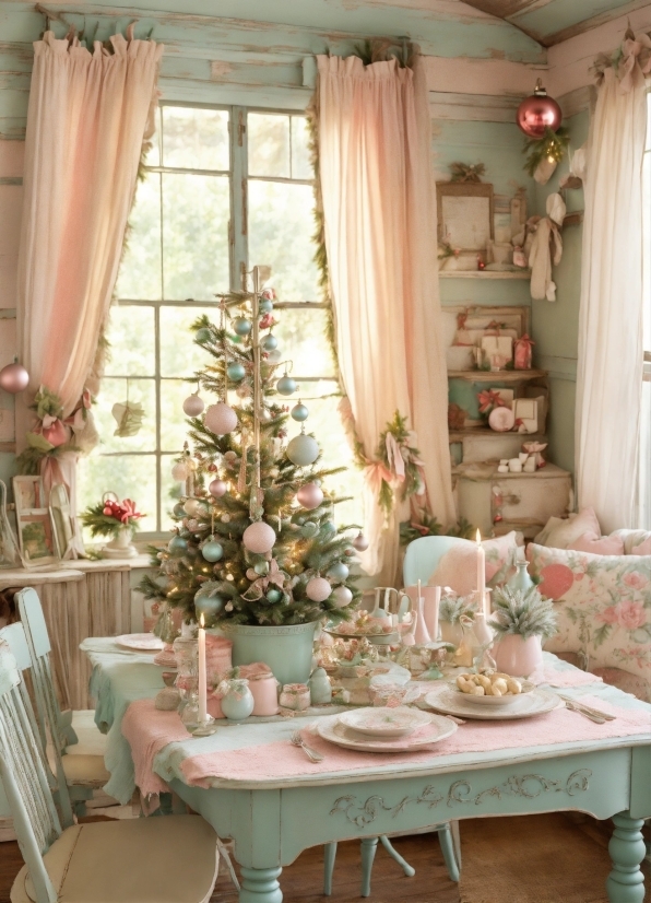 Christmas Tree, Christmas Ornament, Plant, Window, White, Table