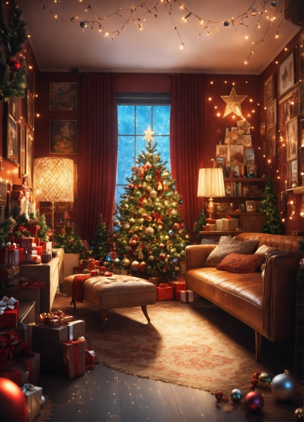 Christmas Tree, Christmas Ornament, Property, Furniture, Window, Plant