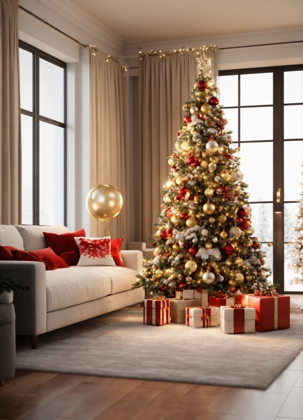Christmas Tree, Christmas Ornament, Property, Furniture, Window, Wood