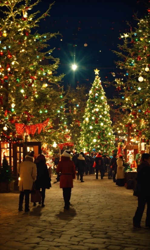 Christmas Tree, Christmas Ornament, Sky, Light, Infrastructure, Lighting