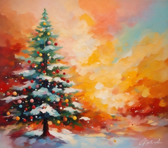 Christmas Tree, Christmas Ornament, Sky, Tree, Paint, Painting