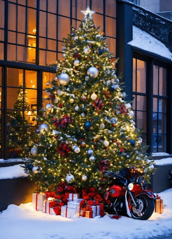 Christmas Tree, Christmas Ornament, Snow, Light, Plant, Wheel