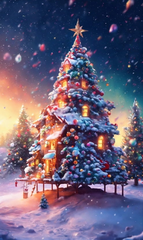Christmas Tree, Christmas Ornament, Snow, World, Plant, Light