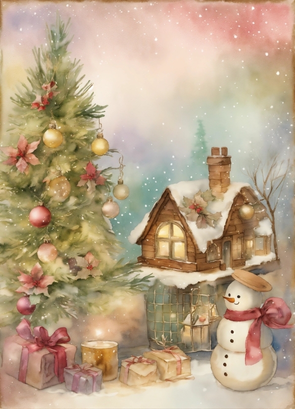 Christmas Tree, Christmas Ornament, Snowman, Window, Lighting, Plant