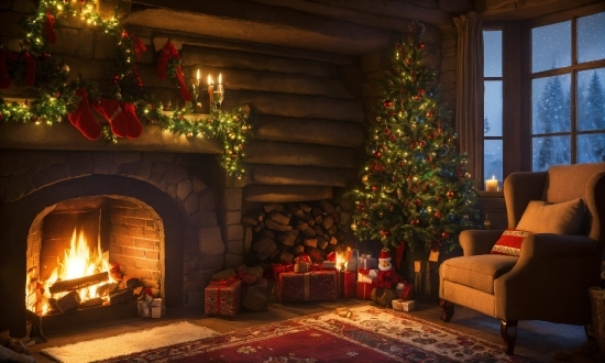 Christmas Tree, Christmas Ornament, Window, Interior Design, Architecture, Christmas Decoration
