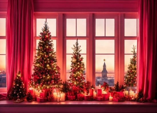 Christmas Tree, Christmas Ornament, Window, Plant, Decoration, Branch