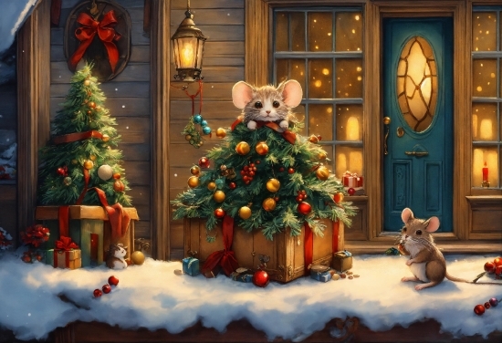 Christmas Tree, Christmas Ornament, Window, Snow, Lighting, Interior Design