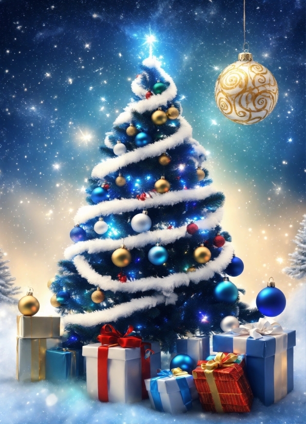 Christmas Tree, Christmas Ornament, World, Blue, Light, Nature