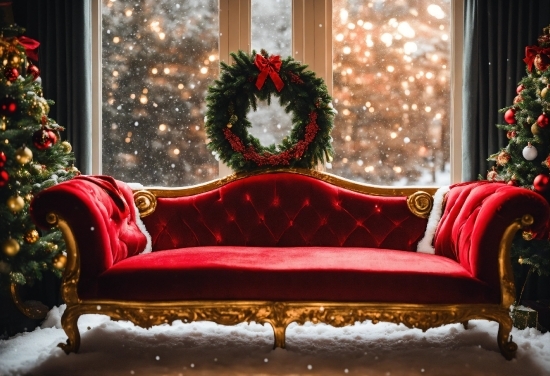 Christmas Tree, Couch, Decoration, Light, Christmas Ornament, Interior Design