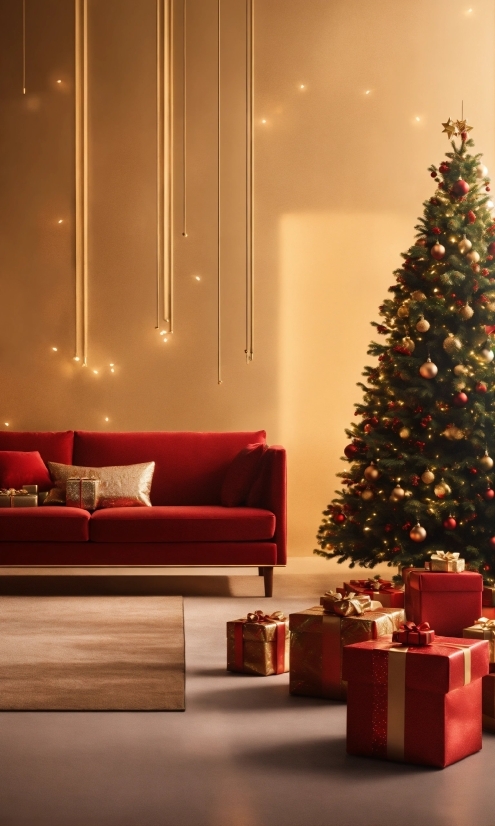 Christmas Tree, Couch, Property, Christmas Ornament, Wood, Living Room