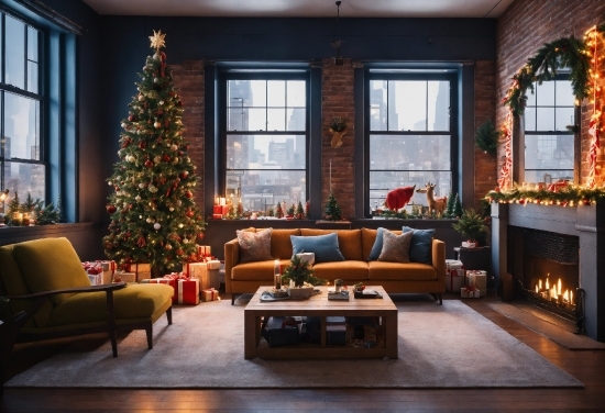 Christmas Tree, Couch, Window, Property, Furniture, Table