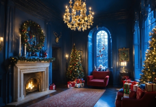 Christmas Tree, Decoration, Blue, Christmas Ornament, Interior Design, Lighting