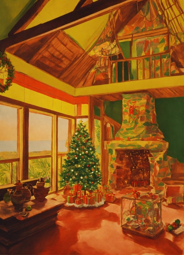 Christmas Tree, Decoration, Christmas Ornament, Plant, Window, Wood