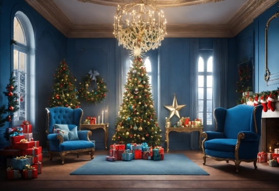 Christmas Tree, Decoration, Furniture, Property, Christmas Ornament, Blue