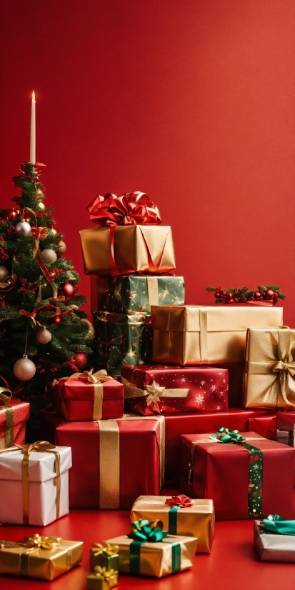 Christmas Tree, Decoration, Interior Design, Lighting, Christmas Decoration, Red