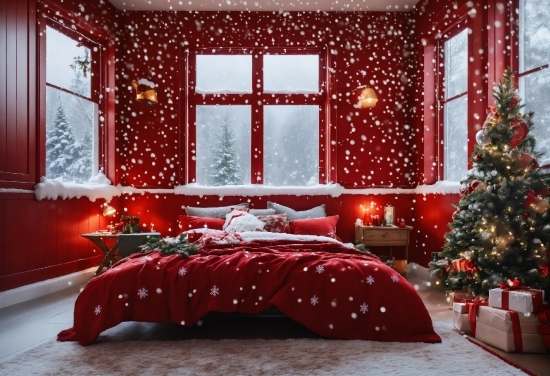 Christmas Tree, Decoration, Property, Window, White, Light