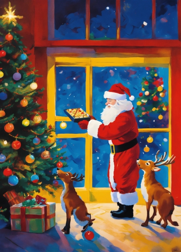 Christmas Tree, Dog, Blue, Carnivore, Cartoon, Fawn