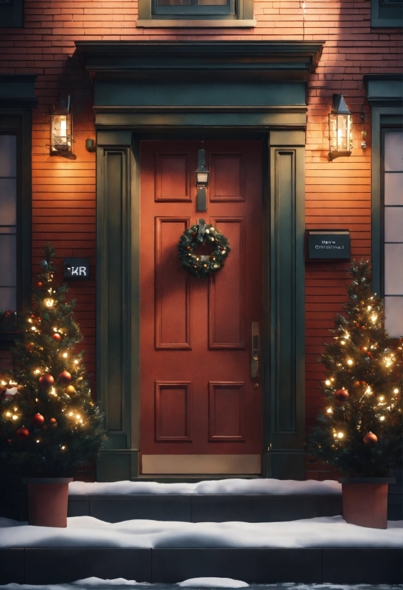 Christmas Tree, Door, Light, Wood, Building, Window