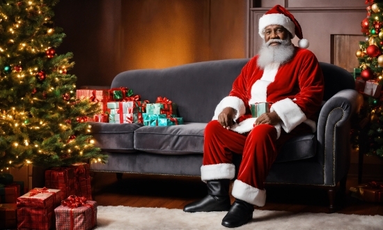 Christmas Tree, Furniture, Beard, Lap, Comfort, Couch